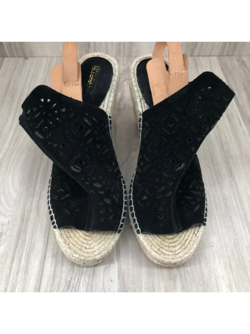 Seychelles Wedge Sandals Womens 8.5 Black Suede Buckle Stap Espadrille Shoes